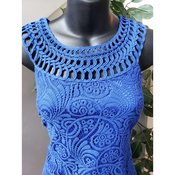 Jessica Howard Shift Dress Women's Size 8 Blue Lined Sleeveless Open Weave Lace - Picture 12 of 12
